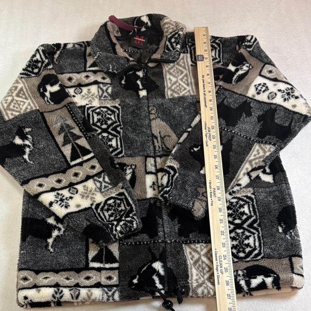 Cozy Patterned Teddy Jacket - Black, Gray & Cream